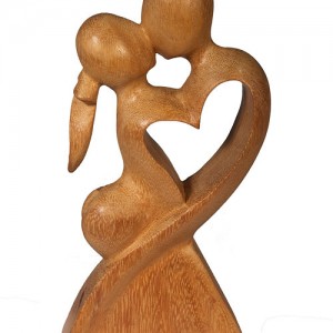 Hand Carved Figure lovers/heart from light wood