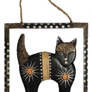 Hand Carved Wooden Painted Cat Wall Hanging