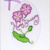 Handmade Floral Cross Stitch White Base Birthday Card with 2 lilac pansies