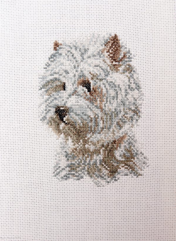 Cross Stitch Embroidery picture of a Westie for framing