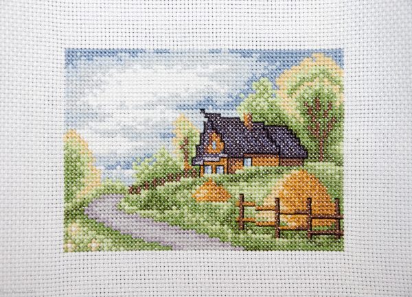 Cross Stitch Embroidery picture of the countryside for framing