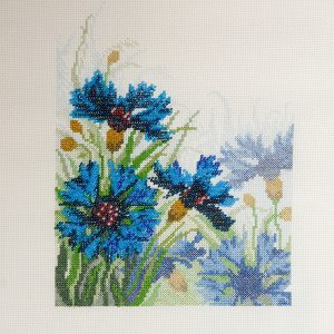 Cross Stitch and Bead Embroidery picture of cornflowers for framing
