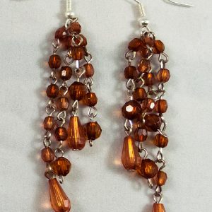 Silver earrings beads brown transparent silver