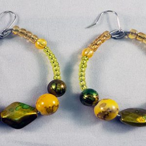 Earrings beads yellow green mix