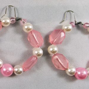 Earrings beads pink white pearl mix