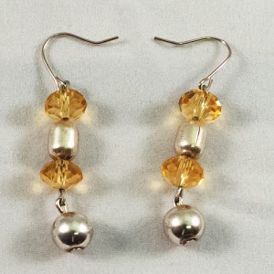 Earrings beads yellow and metallic